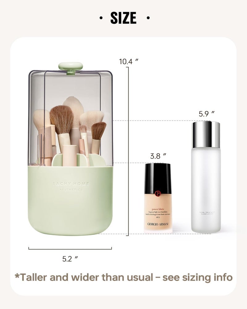 EACHY Makeup Brush Holder 360° Rotating with Dustproof Lid, Waterproof Material, 7 Compartments for Organized Storage, Stylish and Durable Design for Vanity (Green) - Image 5